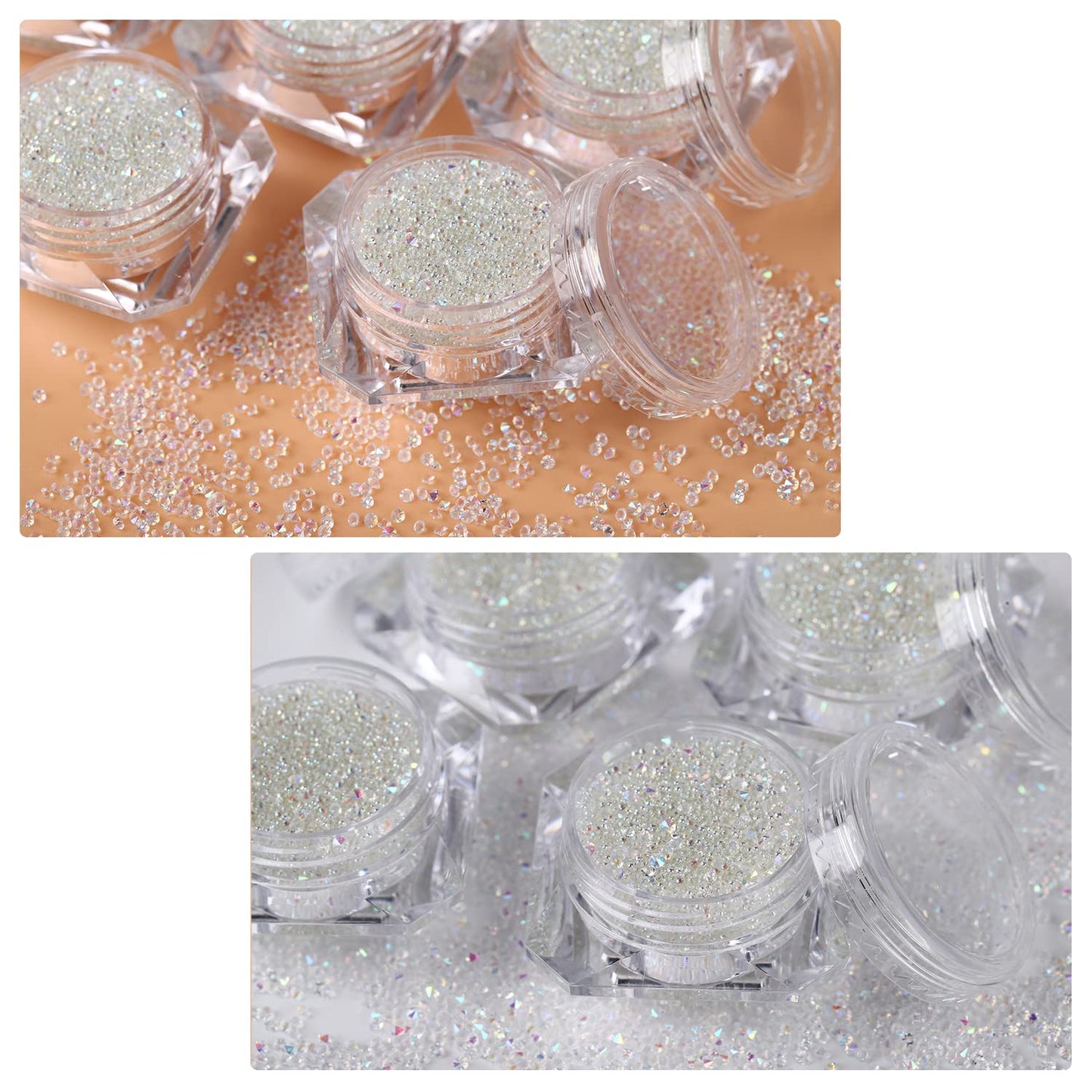 4 Bottle Micro Pixie Beads Gravel Nail Crystals Rhinestones Nail Decorations for DIY 3D Nail Art (AB Color 4pcs)