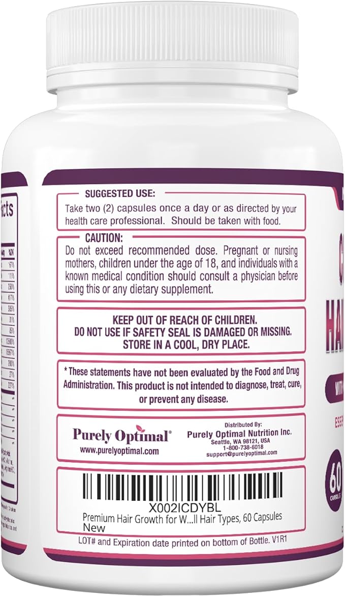 Premium Hair Growth for Women & Men - Hair Growth Vitamins w/ Biotin & Keratin - Prevents Hair Loss & Thinning, Supports Thicker Healthier Hair Growth - Supplement for All Hair Types, 60 Capsules