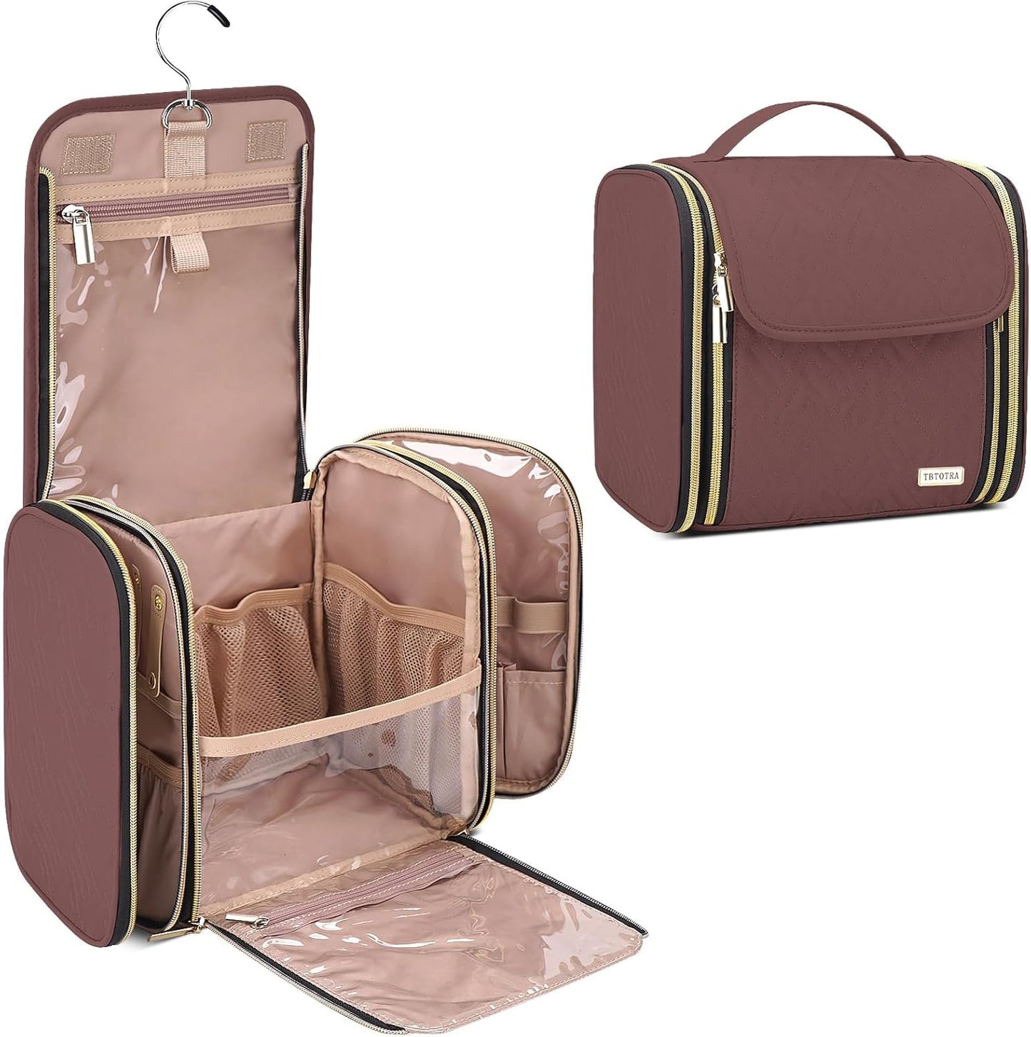 Hanging Toiletry Bag & Makeup Bag for Women with Jewelry Organizer - TSA Approved Large Capacity Travel Cosmetic Organizer, Waterproof Shower Essentials Case with Transparent Pockets