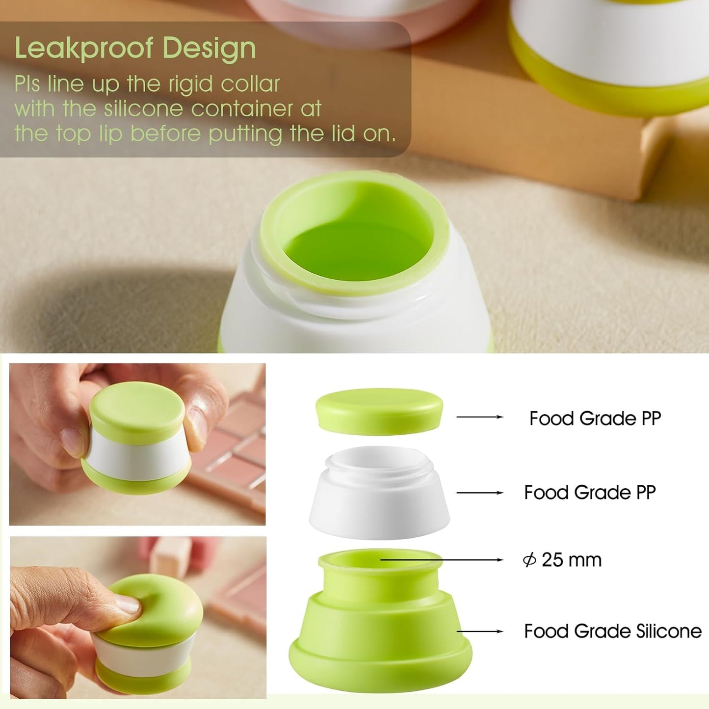 INSFIT Travel Containers for Toiletries, TSA Approved Silicone Cream Jars, Leakproof Travel Accessories with Lids