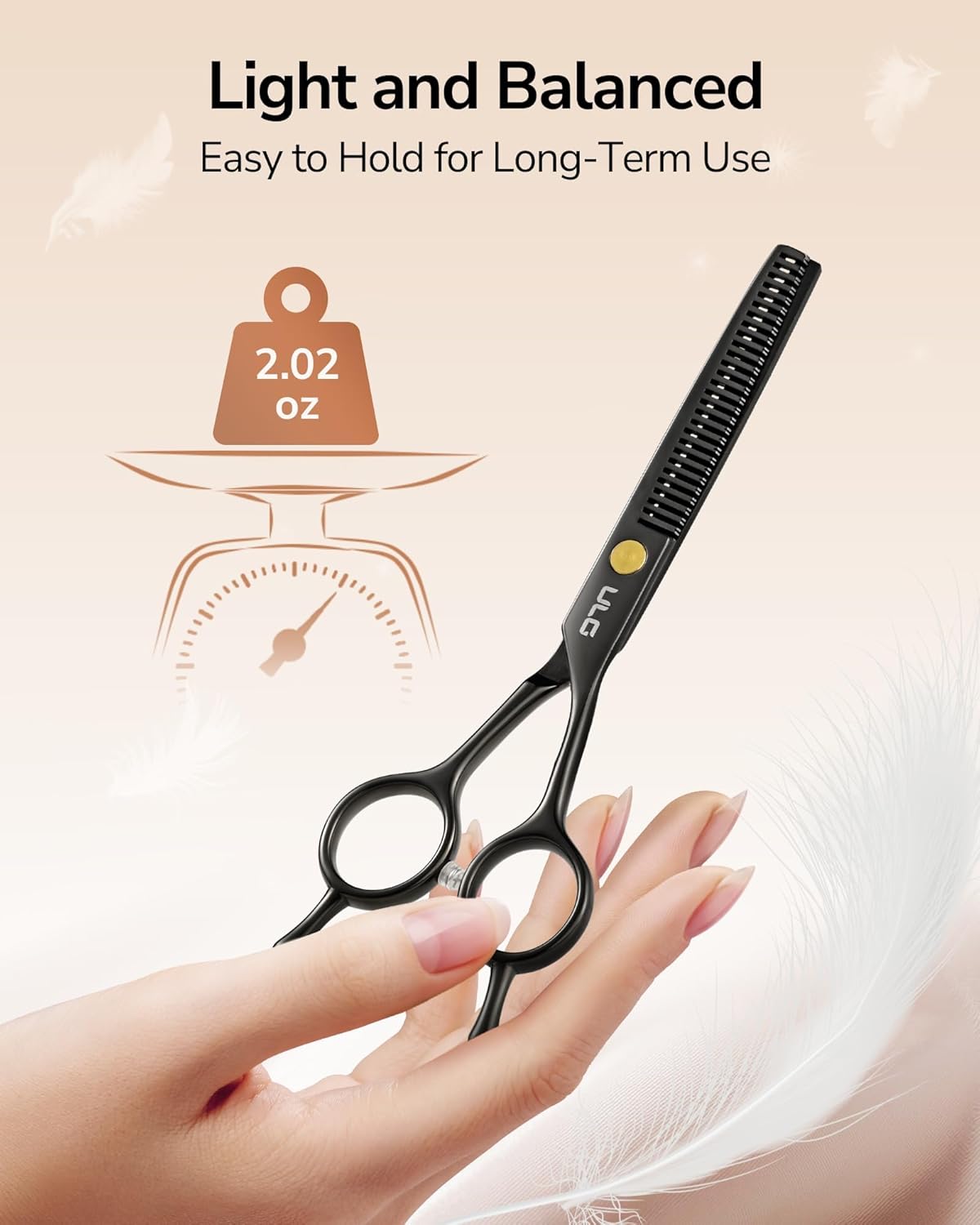 ULG 6.5" Professional Texturizing & Thinning Shears with Haircut Comb, Ultra Sharp Japanese Stainless Steel, Ambidextrous Ergonomic Handle for Barbers, Stylists, Salon & Home Use, Black