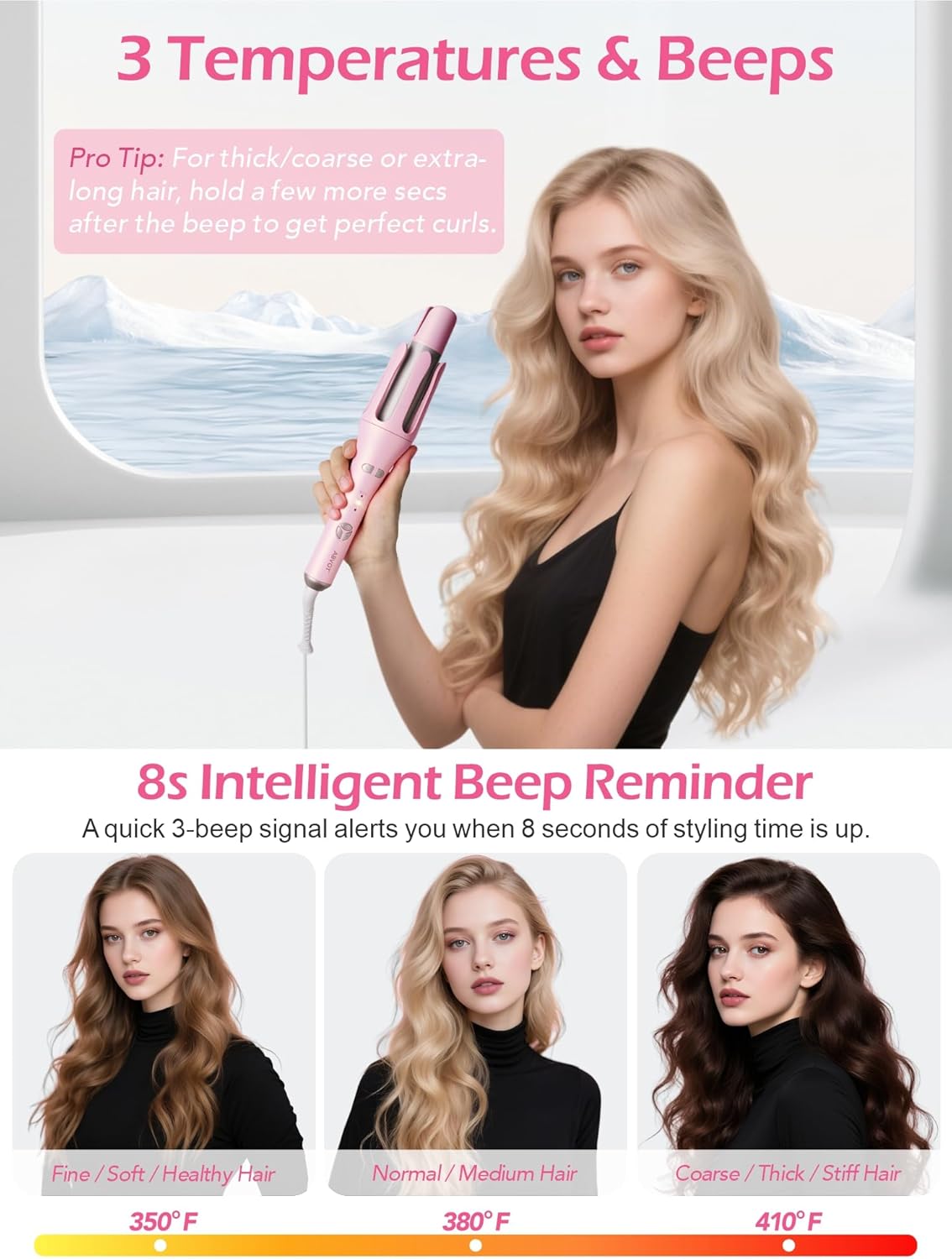 Automatic Rotating Curling Iron, ABVOT HC04 Pro Long Barrel Hair Curlers for Long Hair, Anti-Scald, Anti-Tangle, Ionic Ceramic Travel Dual Voltage 1 1/2 inch Curling Wand for Shiny & Effortless Curls