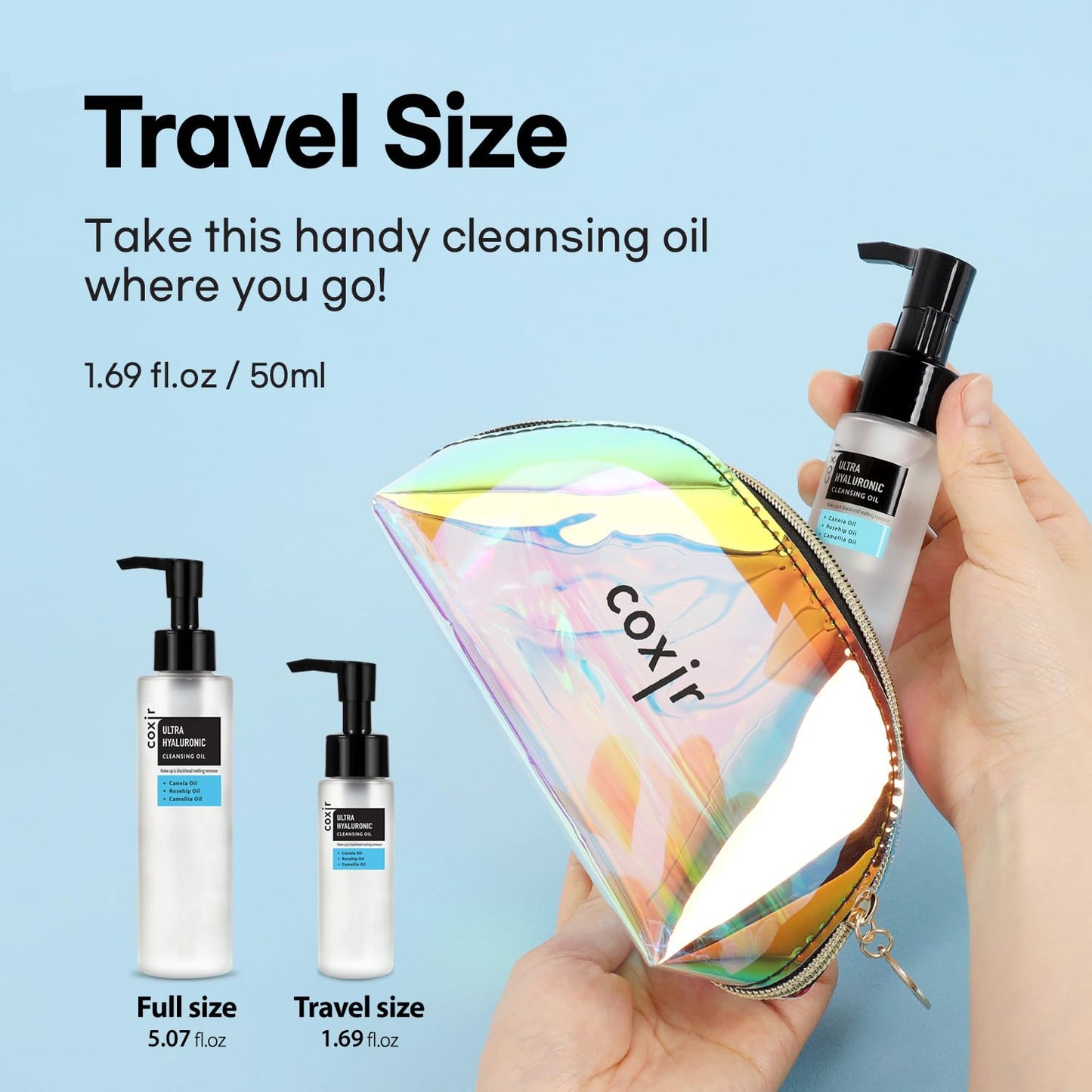 coxir ULTRA HYALURONIC CLEANSING OIL, Travel-Size, Korean Facial Cleanser l Blackhead, Makeup Removal with Hyaluronic Acid, Cruelty Free, No Mineral Oil [1.69fl.oz (Pack of 1)]