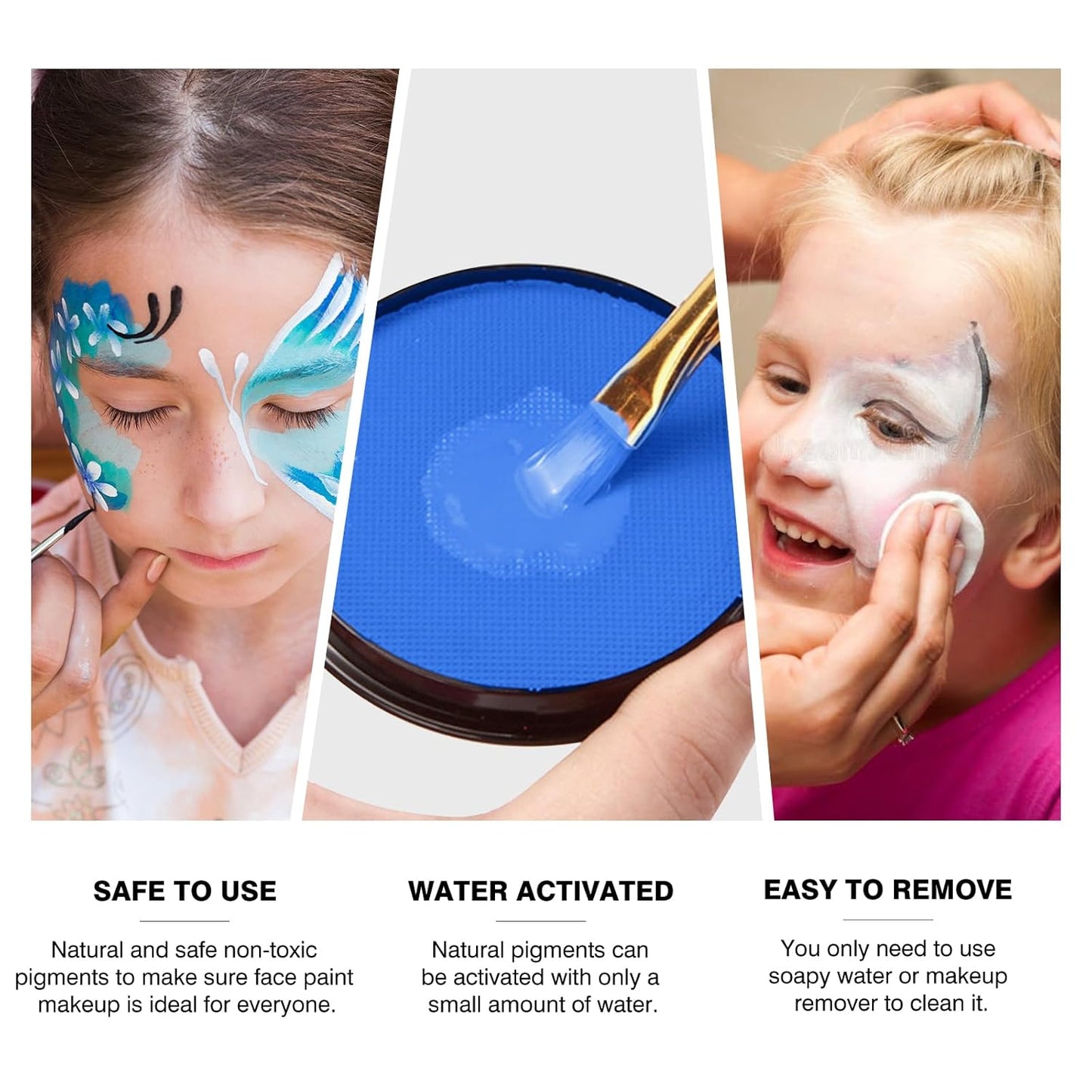 White Black Green Foundation Face Body Paint, Halloween Makeup Face Painting Kit with Painting Brushes and Makeup Sponge for Kids & Adults Grinch Zombie Witch Alien SFX Cosplay Party-30g