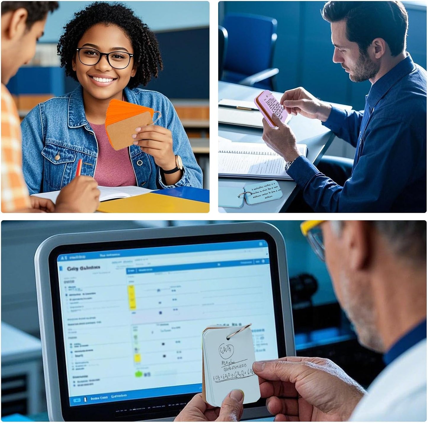 Koogel 300PCS Flash Cards with Key Ring, Colored Index Cards for School, 2.2 x 3.5 Inch, Small Portable Notecard for Studying Nursing Classroom Office Home Note Taking To Do List Essentials, 6 Colors