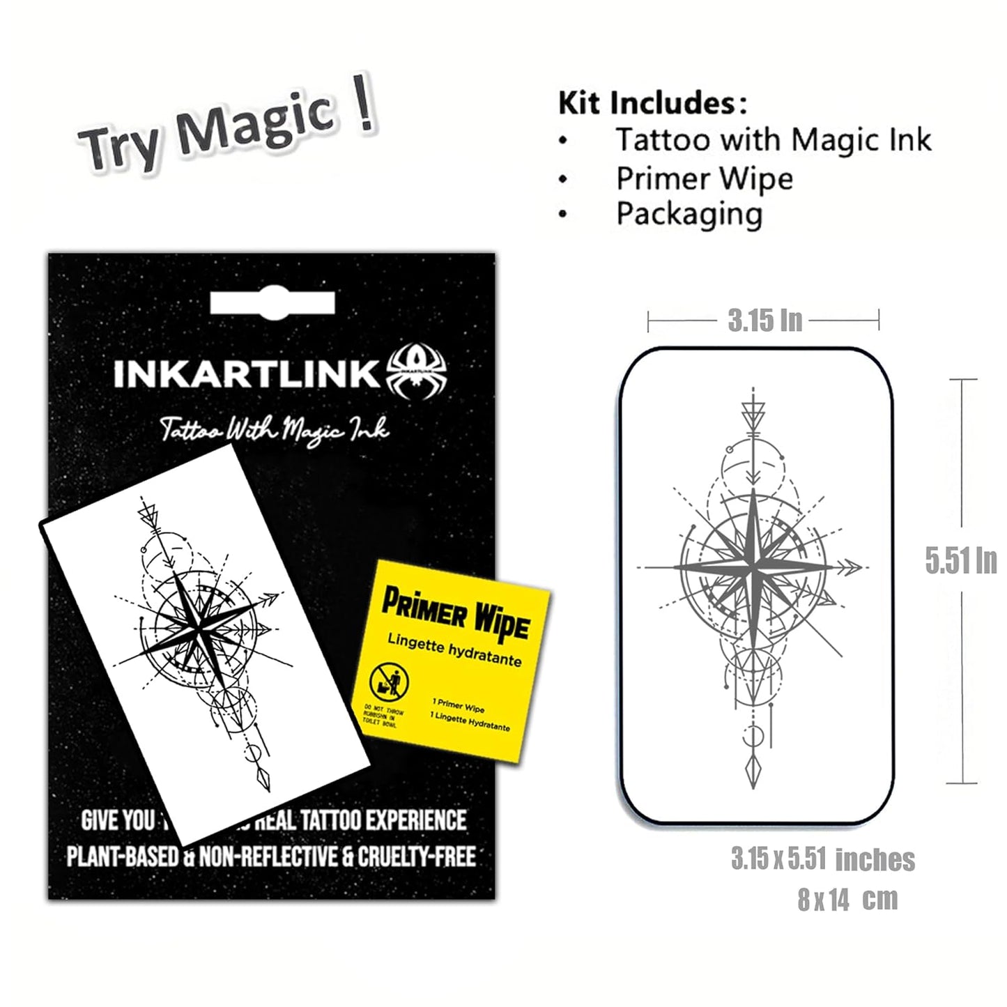 INKARTLINK Semi Permanent Tattoo, Temporary Tattoo, cool boy's gift, adult art design, party gift, waterproof, realistic, no adhesive, no reflective (Commander and Astrolabe)