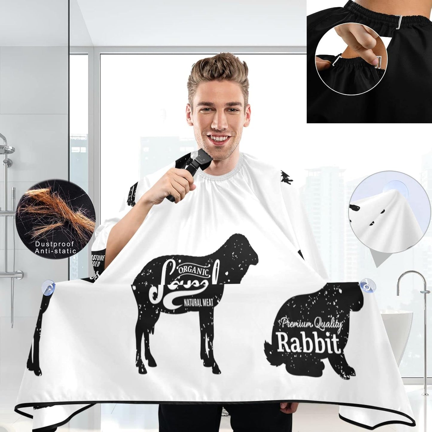 visesunny Barber Cape Farm Animal Polyester Hair Cutting Salon Cape Apron Anti-Static Haircut Water-Resistant Shaving Cloth Beard Shaving Bib Hairdressing Cape