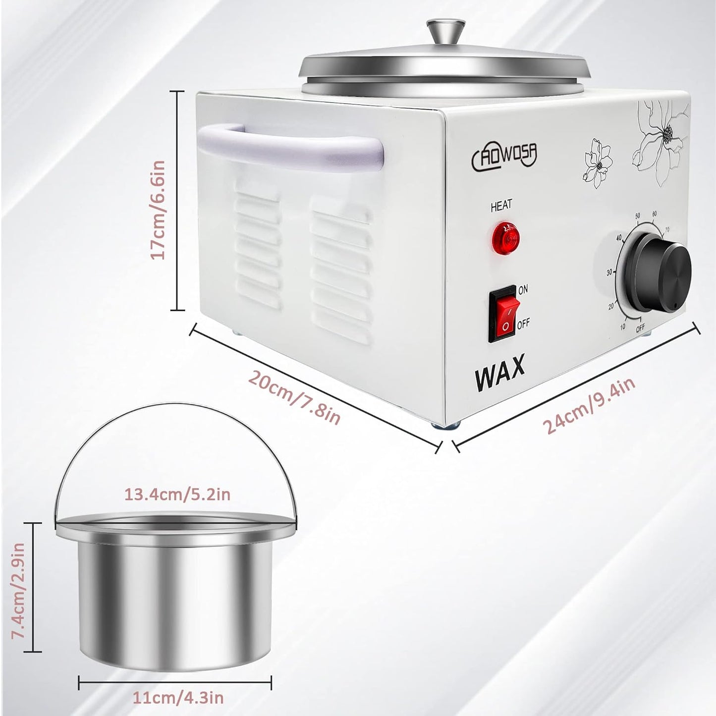 Professional Waxing Kit Wax Warmer Single Pot Wax Heater Machine for Hair Removal, Large Waxing Pot with Non-Stick Easy Clean Pot, 50 Sticks & 20 Collar, for Spa Salon Beauty Esthetician Home(White)