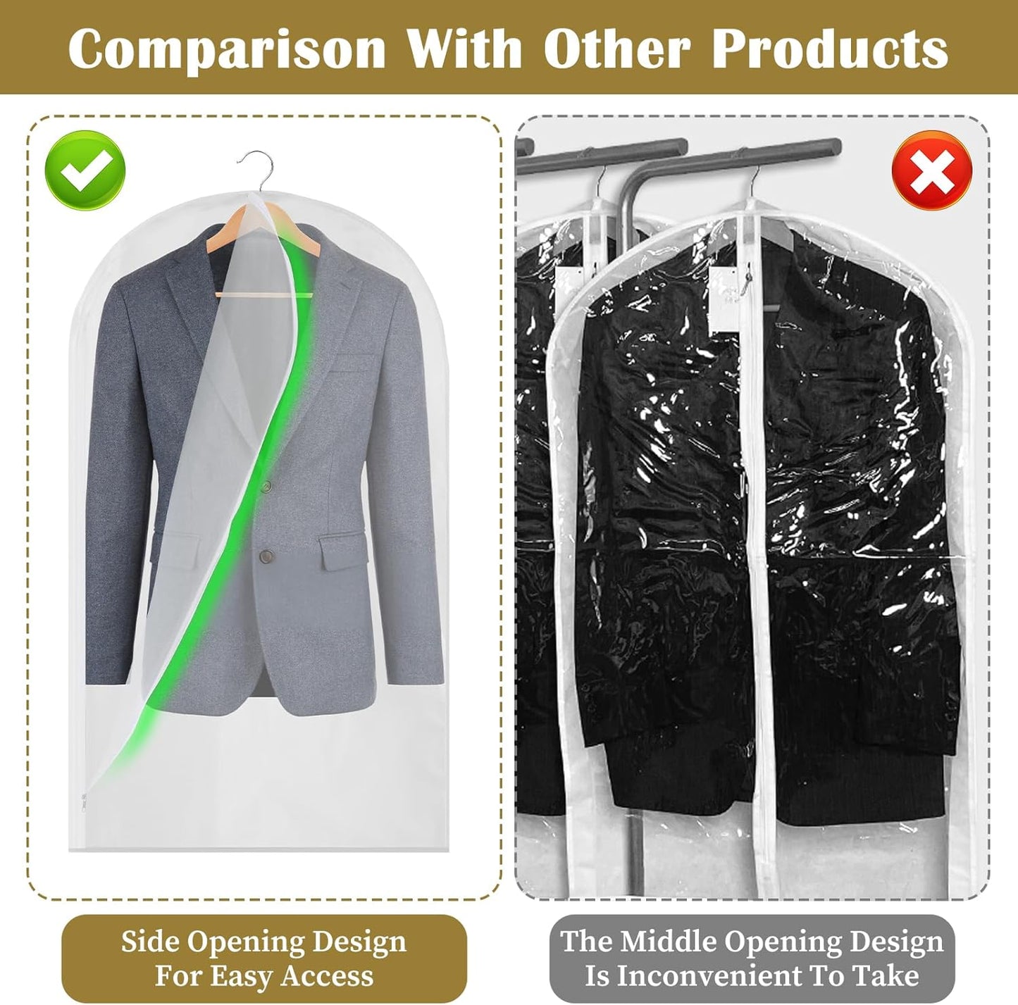 10 Pack Clear Garment Bags for Hanging Clothes, 40in Zipper Suit Bags for Closet Storage, Dusts Proof Hanging Plastic Clothes Cover for Shirt, Sweater Closet Storage