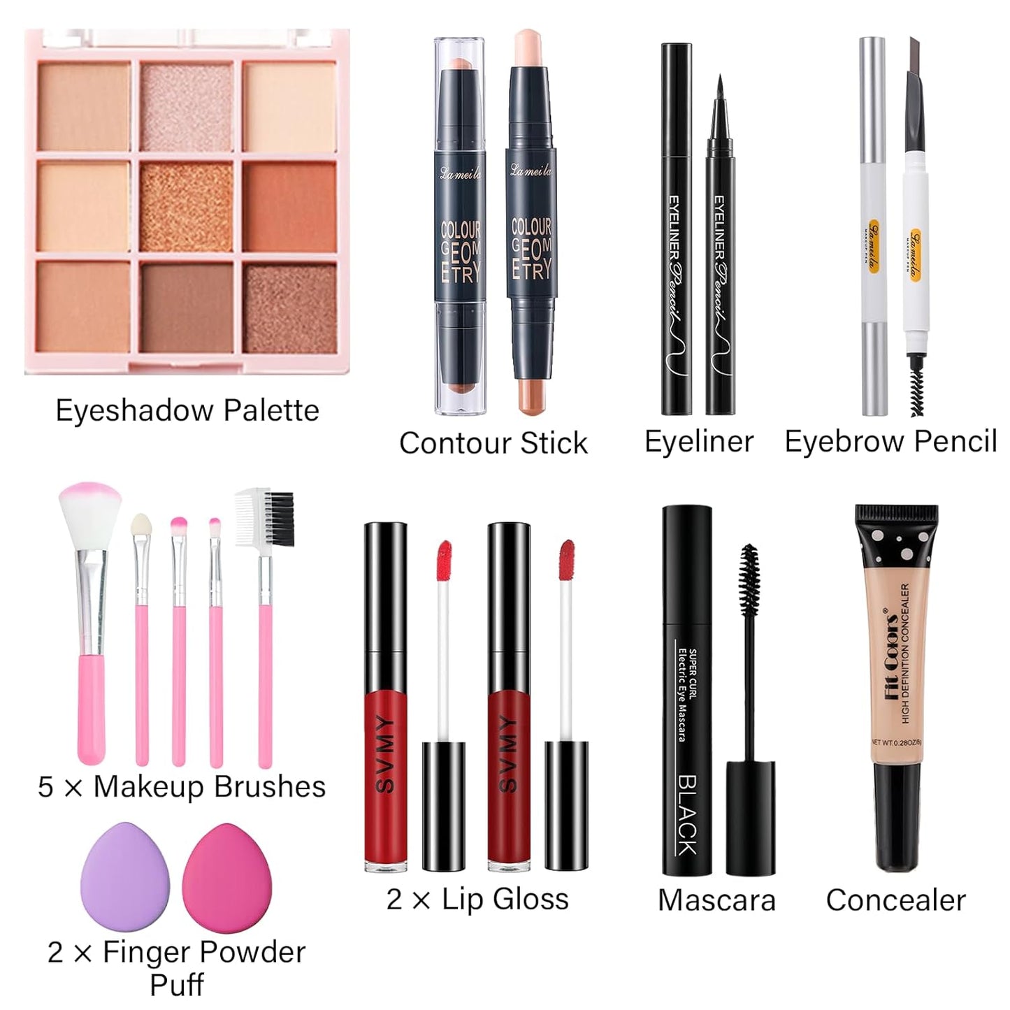 Makeup Set for Women, Basic Makeup Kit for Beginners & Professionals, Mini Makeup Set for Teens & Adults, Travel Make up Set for Girls, 9 Colors Eyeshadow Palette, Lip Gloss, Face & Eye Make up