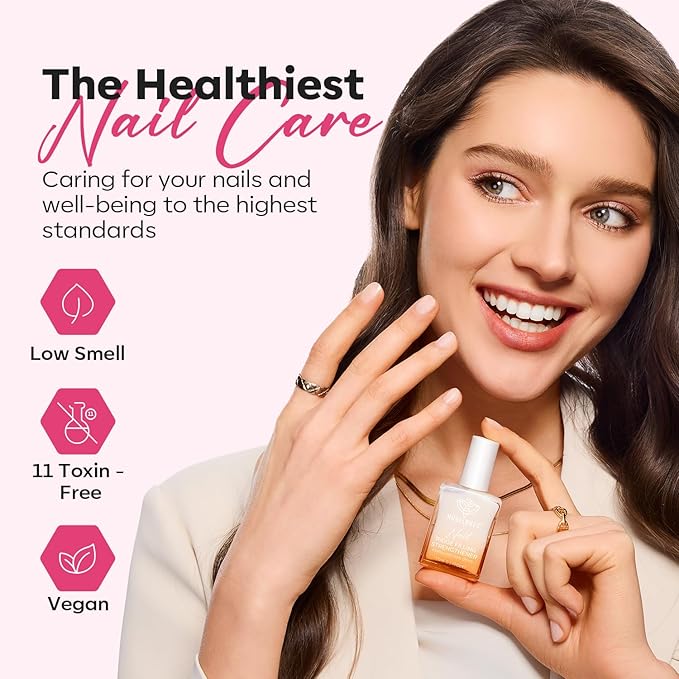 modelones Nail Strengthener, 8-in-One Nail Ridge Filler Base Coat Nail Polish Repair Nail Growth Treatment for Thin and Damaged Nails, Jelly Pink, 15ml