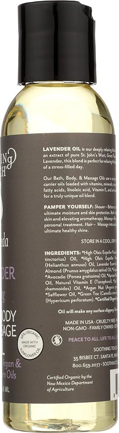 Soothing Touch Ayurveda Organic Bath, Body & Massage Oil, Calming Lavender, 4 Oz