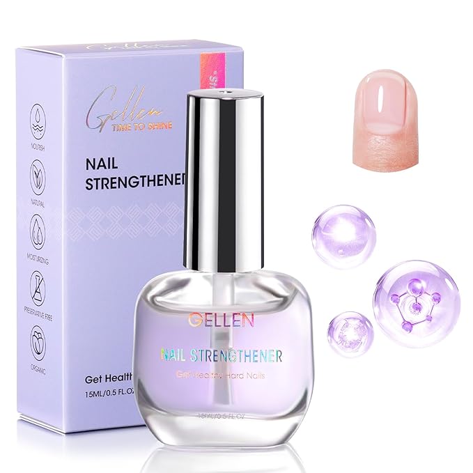 Gellen Nail Strengthener Protein, Strengthen & Repair Thin Weak and Damaged Nails, Calcium & Keratin Nourish Growth Nail Care Treatment | Air Dry Clear Finish 15ml Lavender Scent