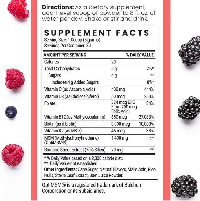 Qhemet Biologics MSM + Biotin Hair Nutrient Blend - Hair Vitamins Powder to Support Lush Volume - Bamboo Silica & Vitamins D3 + B12 for Hair Health - Jumpstart Your Rapid Hair Growth Journey (8.5 oz)