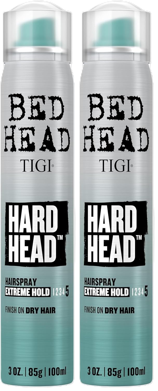 TIGI Bed Head Hard Head Hair Spray –Travel Size Hair Spray, Extra Strong Hold for All Day Style and All Hair Types, 3 oz, 2 Pack