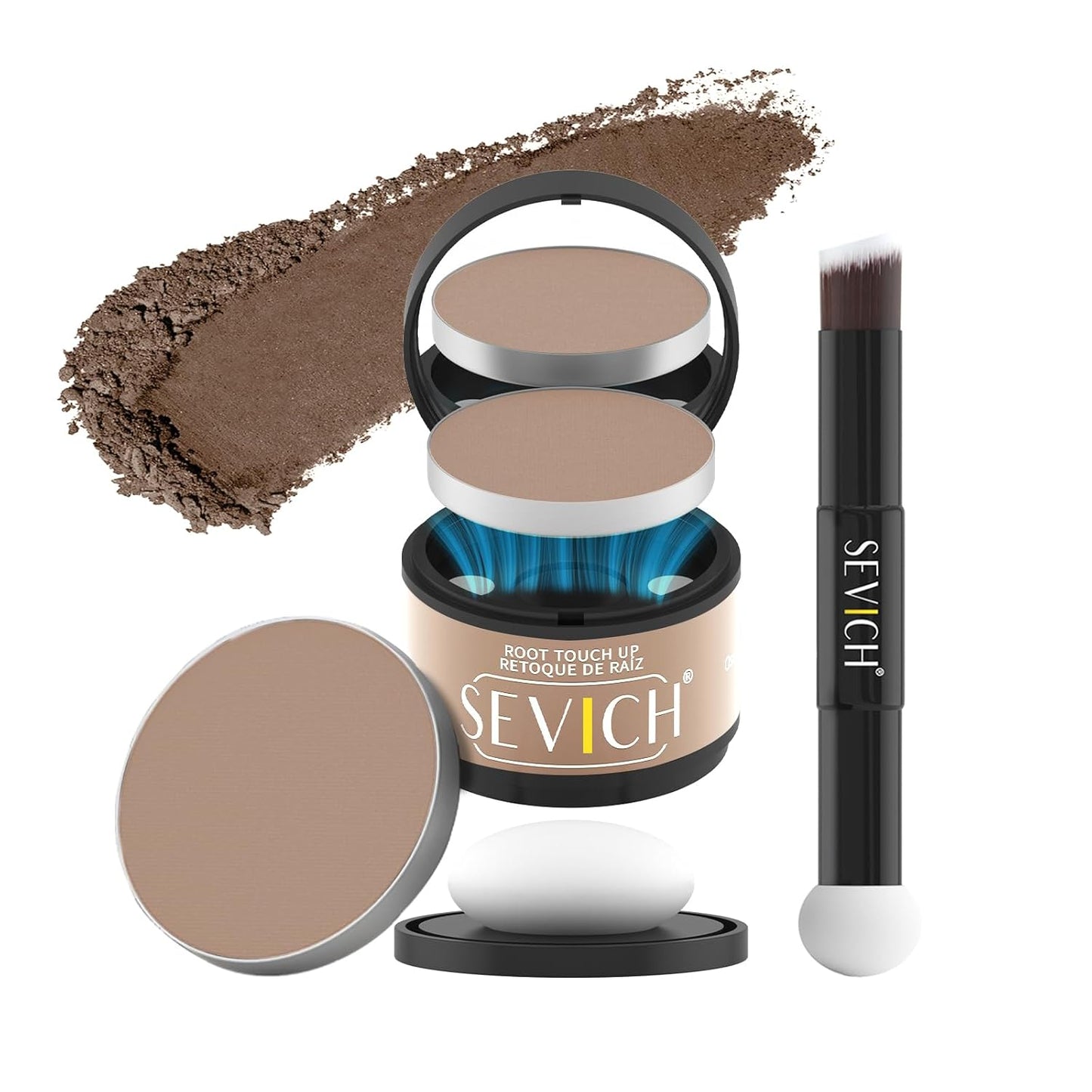 SEVICH Hairline Powder (Replaceable) With Brush & Root Touch-Up for Sparse Hairlines & Gray Coverage, Quick Hair Color Repair, Waterproof & Sweat-Proof, Travel-Friendly (Light Brown)