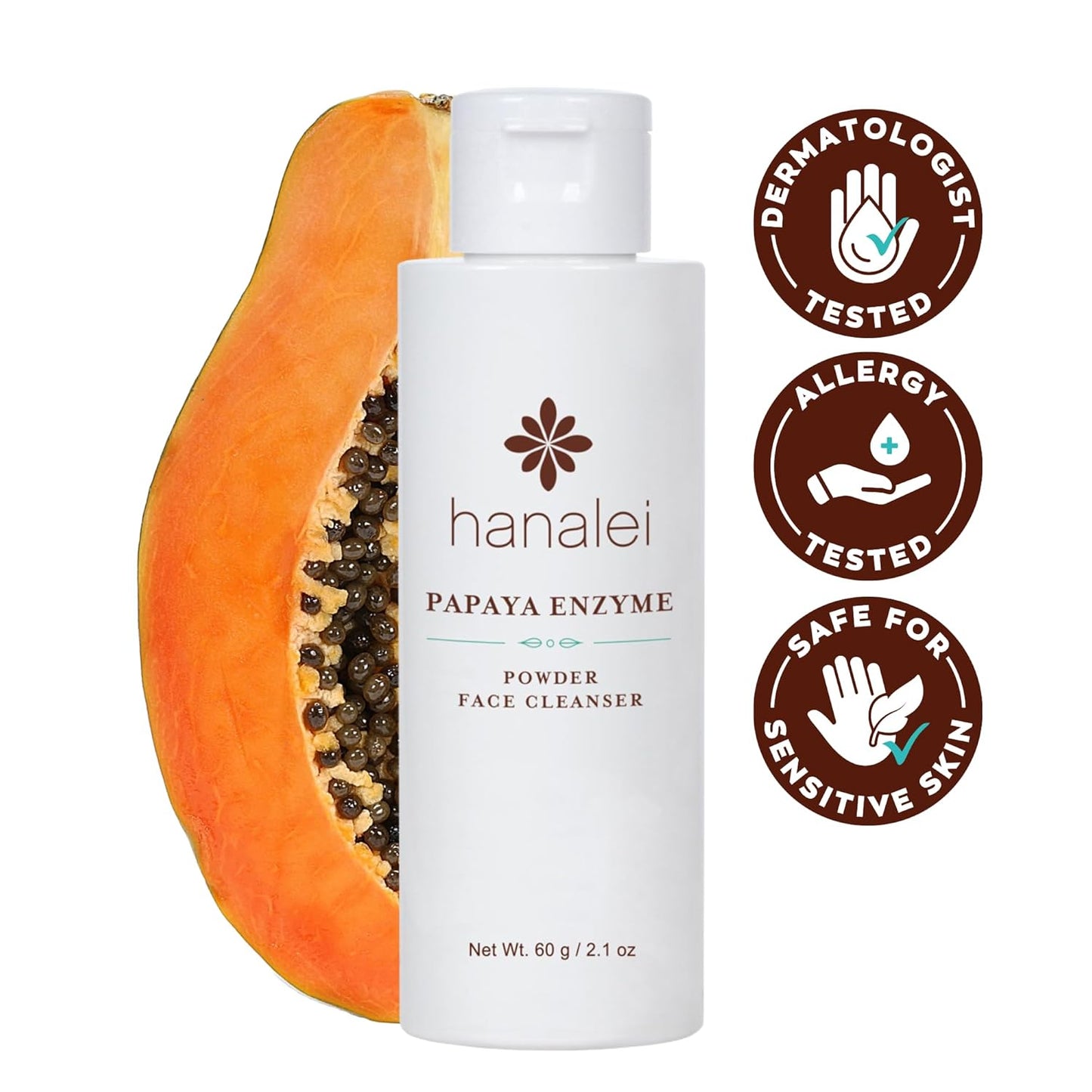 Hanalei Papaya Powder Face Cleanser - Gentle Daily Exfoliating Wash, Hydrating Non-Stripping Formula for All Skin Types - Travel-Friendly - Cruelty-Free & Paraben-Free, 60g