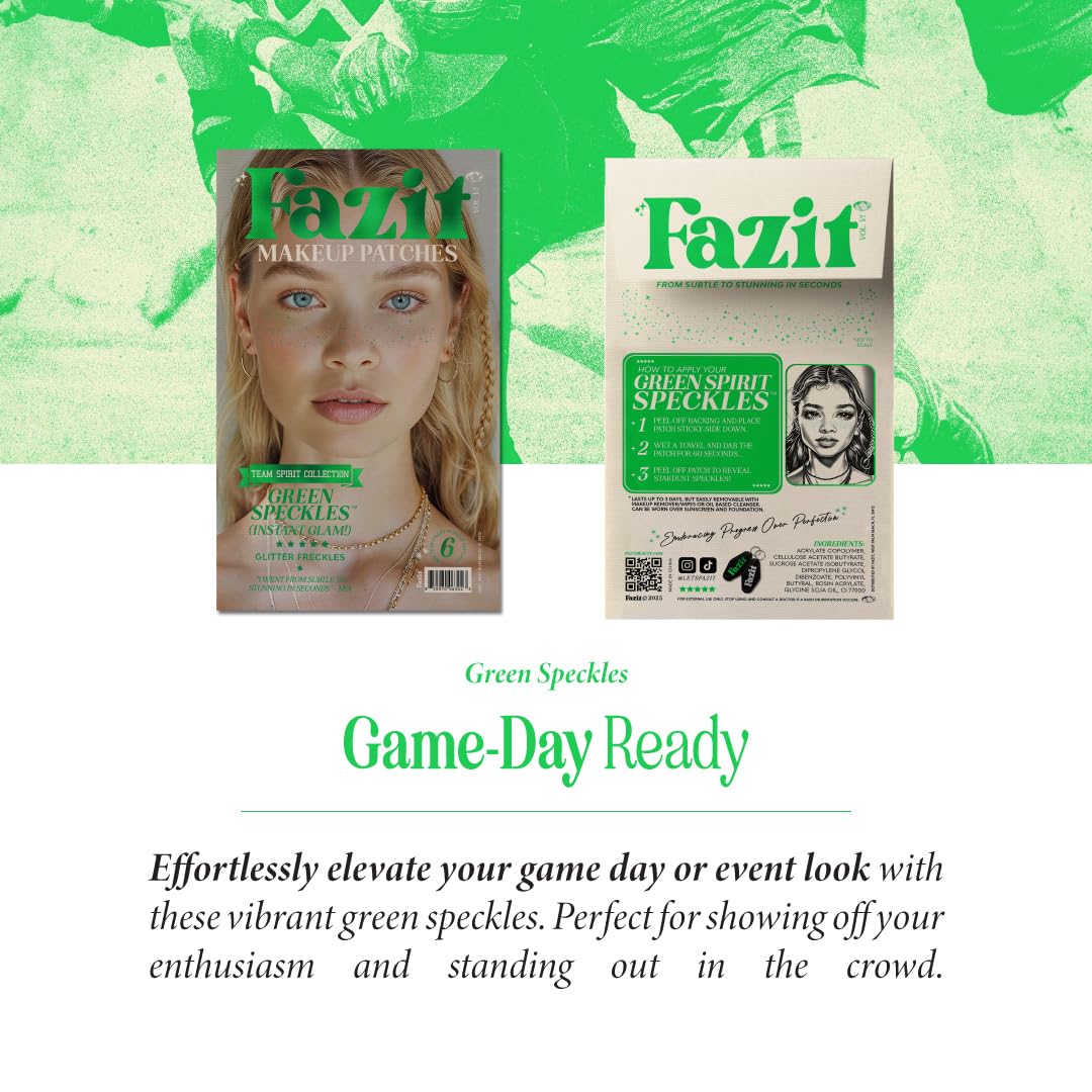 Fazit Makeup Patches - Face Makeup Patches - Beauty Face Makeup - Green Speckles - Waterproof Green Speckles - Temporary Face Green Speckles for Women - 6 Count