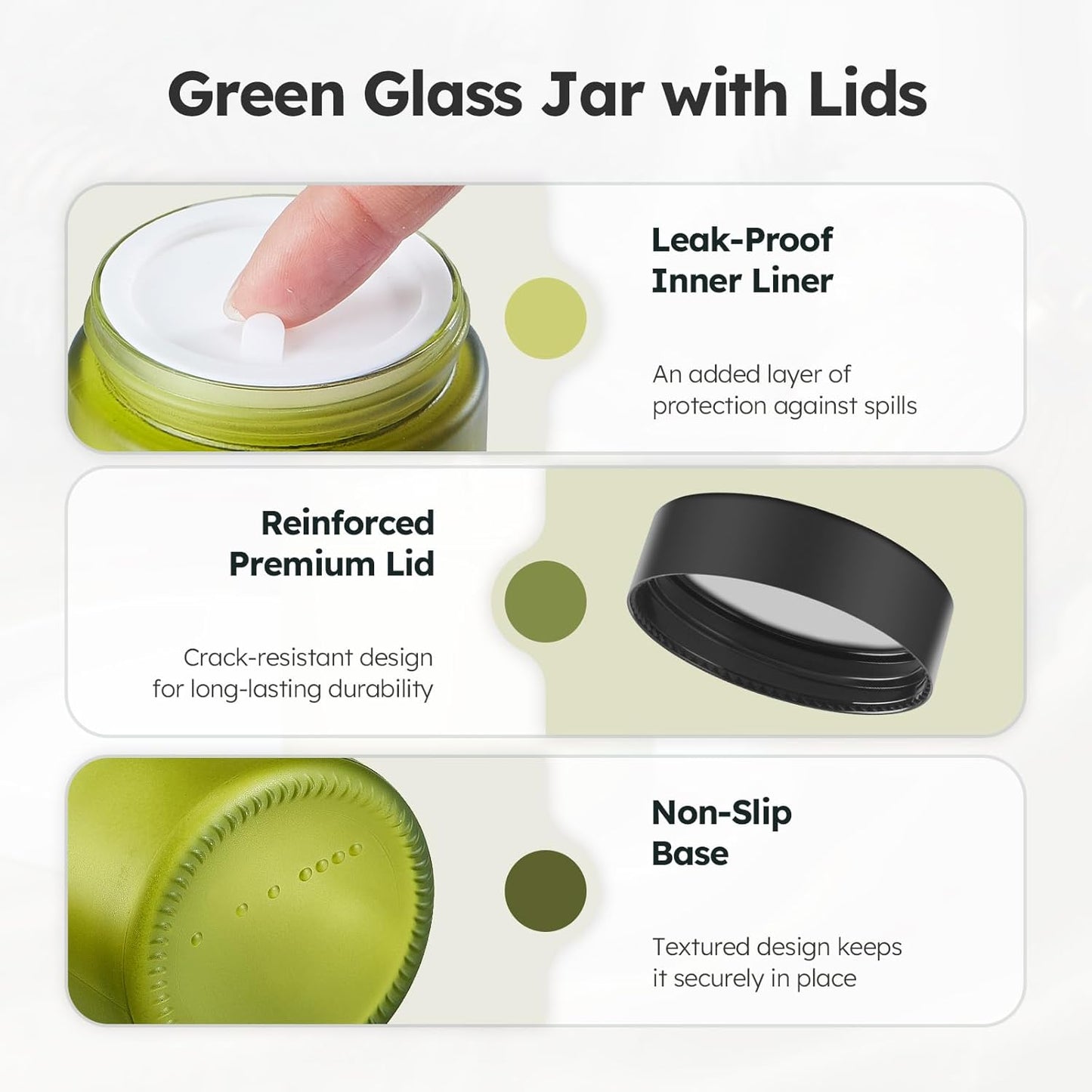 Tecohouse 4 oz Glass Jars with Lids, 48 Pack Green Canning Mason Jars with Lids, White Labels & Inner Liners, Empty Airtight Round Clear Slime Containers for Spice, Lotion, Ointments