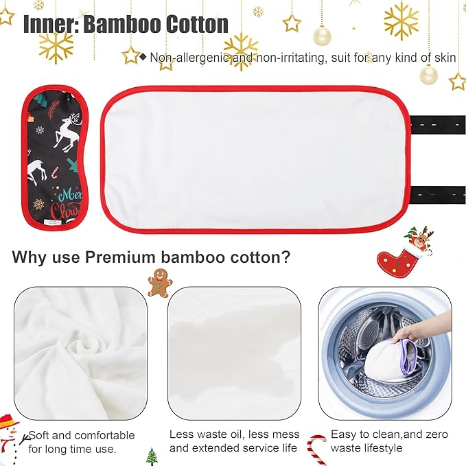 Leekalos Castor Oil Pack Wrap, Reusable Organic Castor Oil Packs for Liver Detox, Castor Oil Packs with Adjustable Elastic Strap for Christmas Gifts (Castor Oil Not Included) (Christmas Deer)