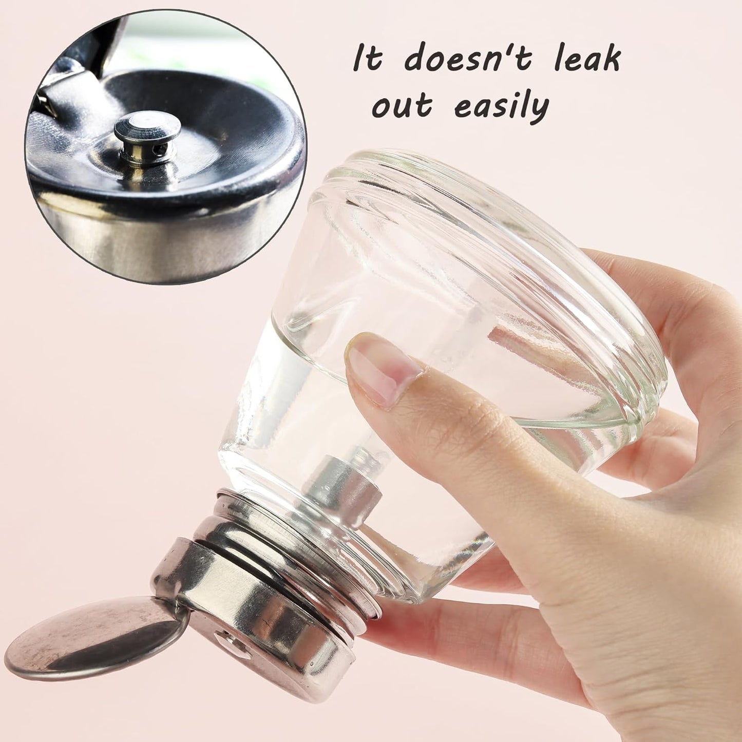 Pump Bottle Dispenser 180ml Clear Nail Polish Remover Pump Glass Metal Push Down Pump Dispenser 200Pcs Lint Free Nail Wipes Alcohol Dispenser Eye Makeup Remover Pump Push Down Empty Bottle
