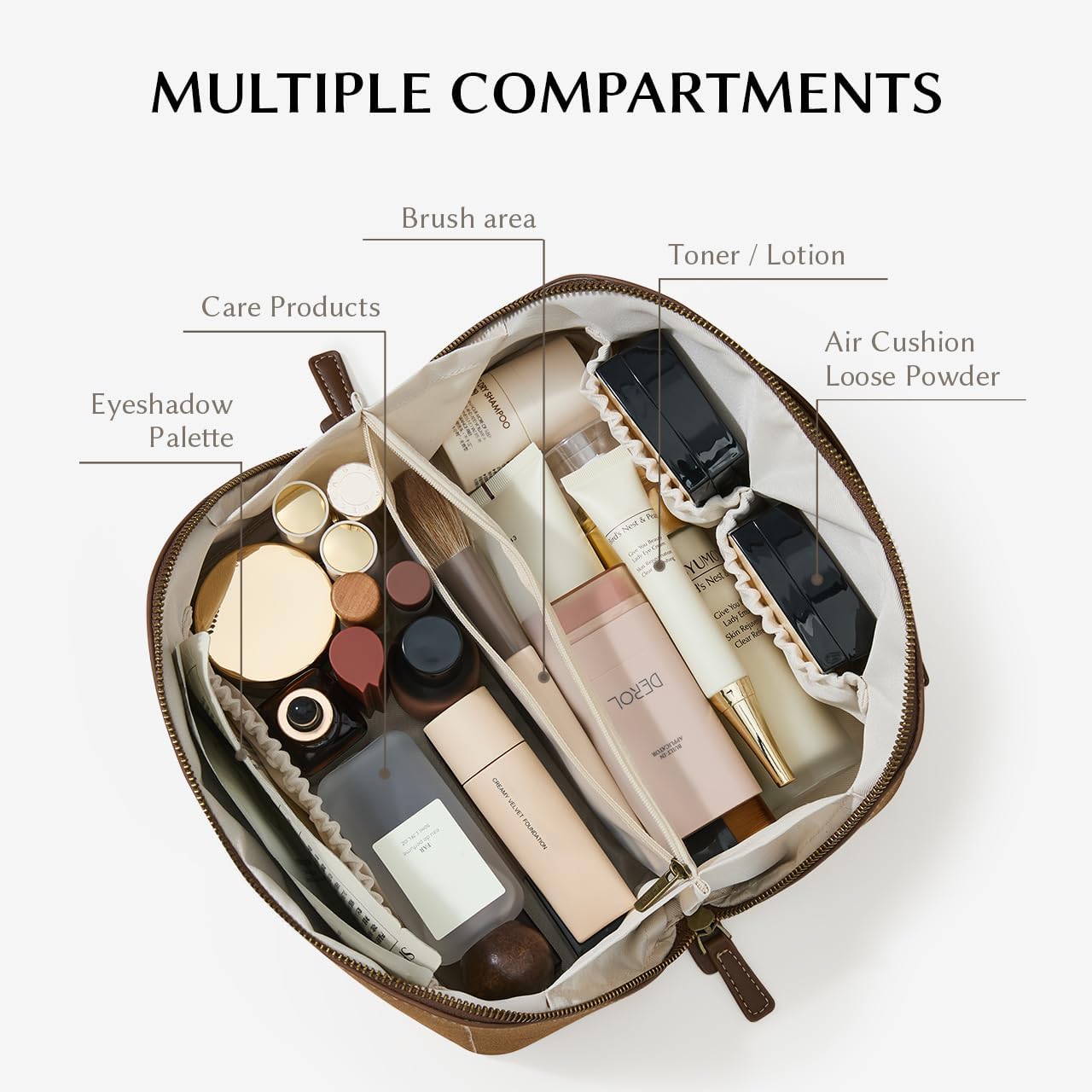 EACHY Travel Makeup Bag,Large Capacity Cosmetic Bags for Women,Waterproof Portable Pouch Open Flat Toiletry Bag Pattern Makeup Bag