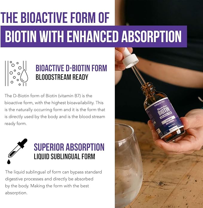 Biotin Hair Support for Women – Organic 10000mcg USP Grade – Premium Liquid Supplement for High Absorption – Supports Healthy Hair, Skin & Nails – Berry Flavor – 180 Servings – 2 oz