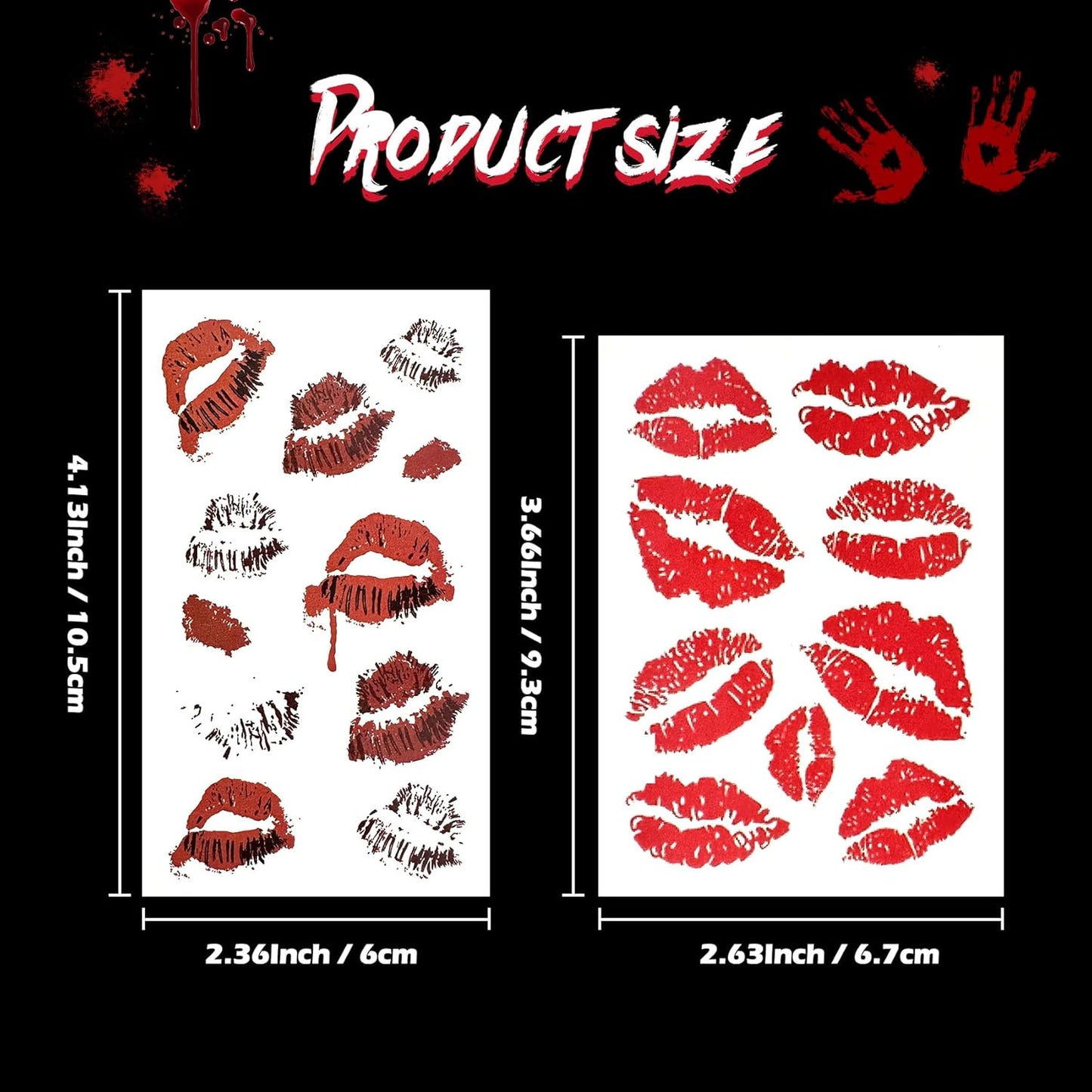 Halloween Temporary Tattoos, Red Bleeding Lips Tattoo Vampire Makeup for Kids Girls Women Men Face Body Halloween Party Cosplay Decorations, 6 Sheets
