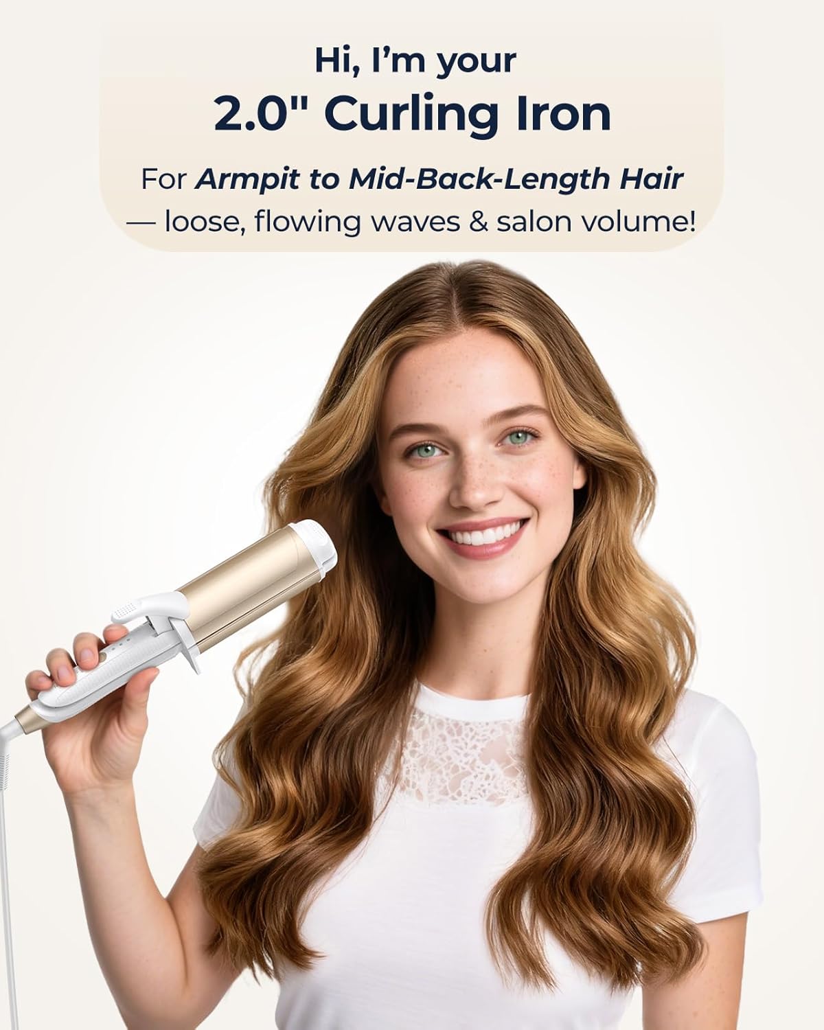 Dual-Voltage Curling Iron: 110V-240V 2 Inch Ceramic Wide Barrel 2-in-1 Curling Iron for Armpit to Mid Back Length Hair - Europe Travel for Loose Waves with Clamp