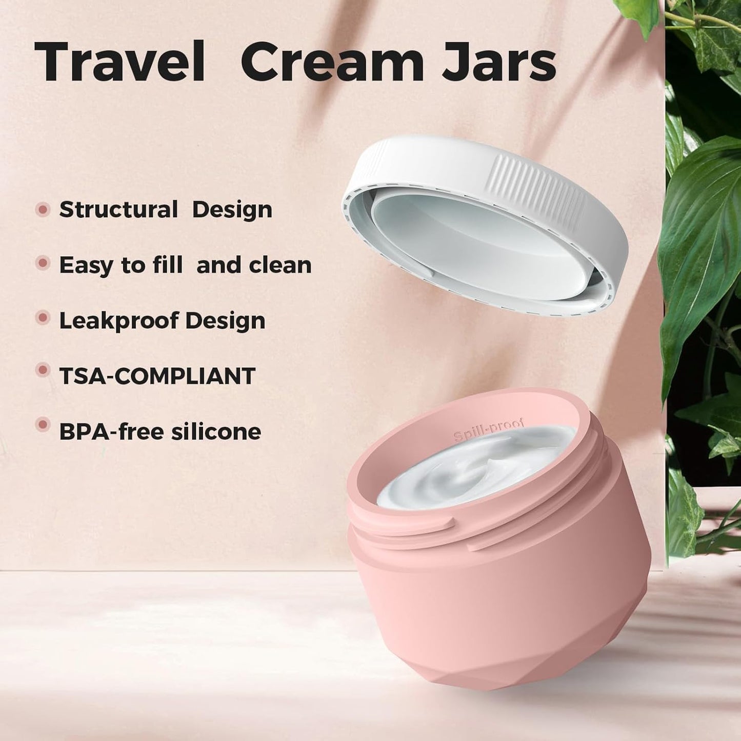 Travel Containers for Toiletries, 4-Pack TSA Approved Silicone Jars (2.5oz) - BPA Free Leakproof Cosmetic Containers for Creams, Lotion, Skincare & Makeup with Bonus Waterproof Bag