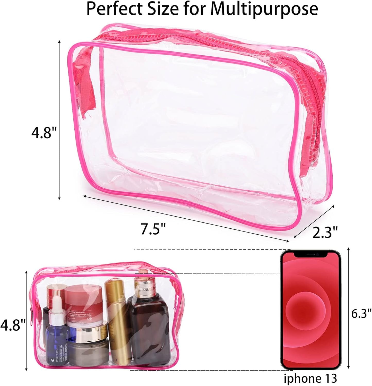 Tbestmax 40 Pack Clear Cosmetic Bags Makeup Bags Portable Waterproof Travel Toiletry Bags Organizer Rose Red, 7.5"x 4.8"x 2.3"