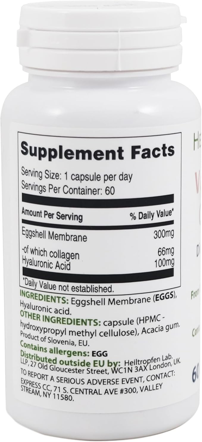 Collagen Vegetarian caps | from Organic Eggshell Membrane | Type 1, 5 and 10 Collagen | with Hyaluronic Acid | 60 Capsules | Dietary Supplement