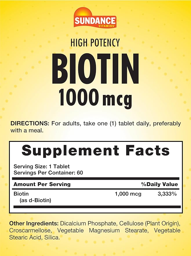 Sundance High Potency Biotin 1,000 mcg Supplement | Essential B Vitamin Tablets | Vegetarian, Non-GMO & Gluten Free
