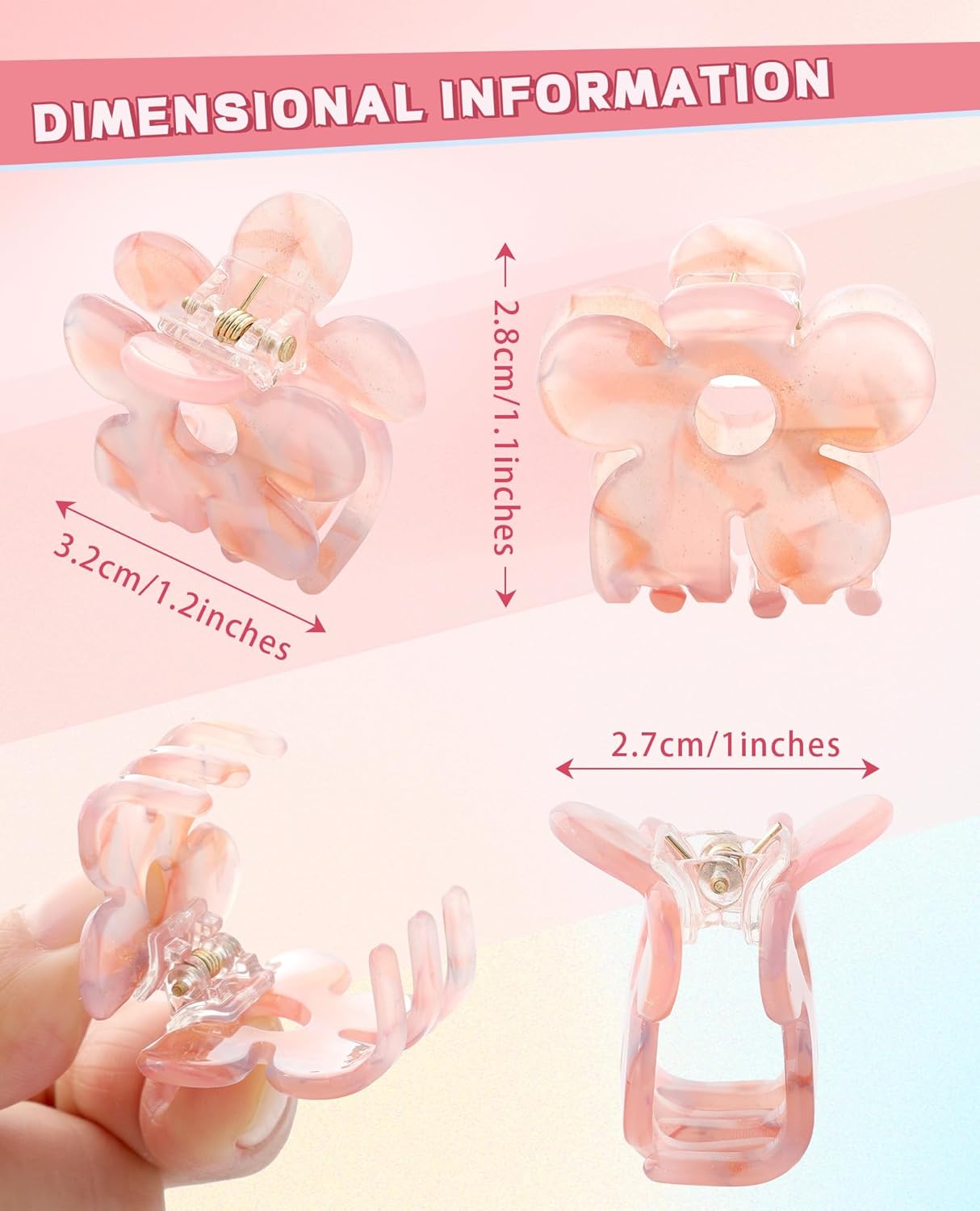 Claw Hair Clips Jaw Clamps - 12PCS Small Hair Claw Jaw Clamp for Thin Hair Styling Accessories Classic Hair Clamp for Women Girls (Sequins(Flower))