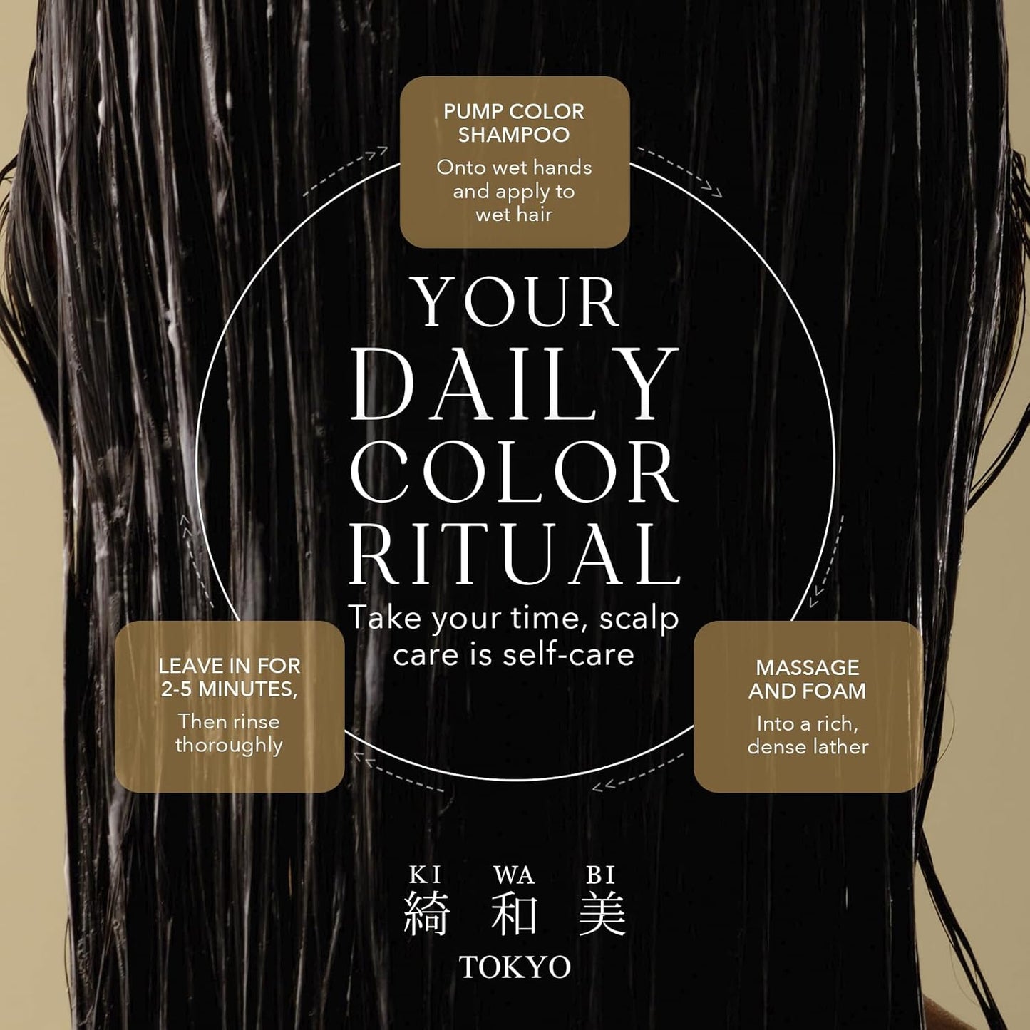 KIWABI Hair Color Shampoo for Gray Coverage – Gradual, All Natural Hair Dye Shampoo for Women & Men – Hydrating, Sulfate-Free, Ammonia-Free, Vegan Scalp Care with 31 Botanicals (Black)