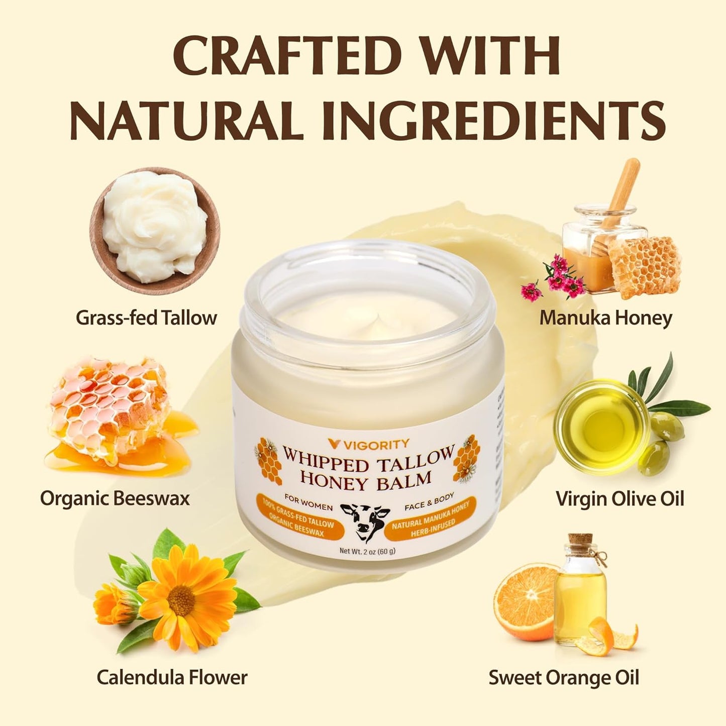 Beef Tallow Sunscreen with Zinc Oxide: Natural Non-Toxic SPF 50 Tallow Sunblock Cream for Face & Body - with 10 Food-Grade Botanical Extracts (Tallow Balm + SPF 50 Sunscreen)