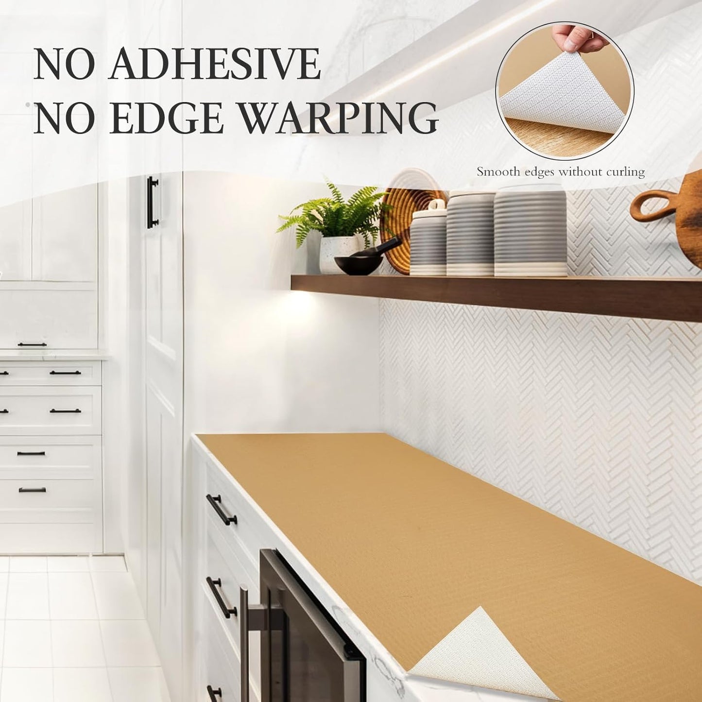 Beautysaid Shelf and Drawer Liner for Kitchen Cabinet, Non Adhesive Non Slip Shelf Paper Waterproof Washable Thickened for Dresser Pantry Shelve Bathroom Protector Liner(Beige,12 in x 10 FT)