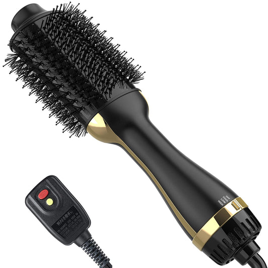 Hair Dryer Brush, 4 in 1 One Step Hair Dryer and Styler Volumizer Professional Hot Air Brush with Negative Ion Anti-frizz Blowout for Drying, Straightening Curling - Black Gold