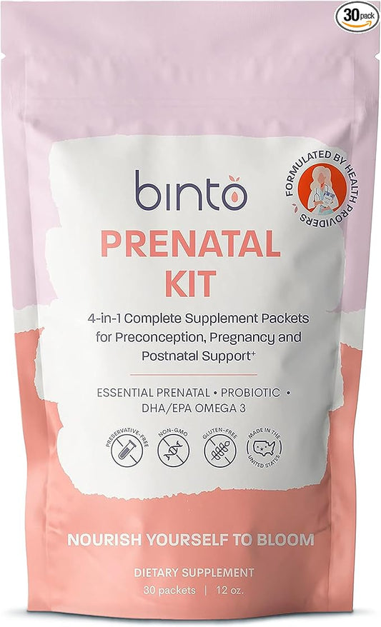 4-in-1 Prenatal Supplements to Support Healthy Mama & Baby | 1 Month Supply | Multivitamin + Probiotics, Iron, DHA, & Methylated Folate | Non-GMO, Gluten Free, Vegetarian, No Preservatives