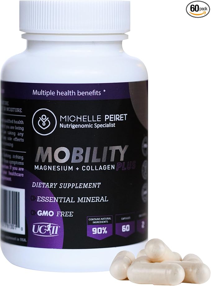 Mobility Magnesium + Collagen, Magnesium Citrate with Hyaluronic Acid & Vitamin C for Bone & Muscle Support, 60 Capsules