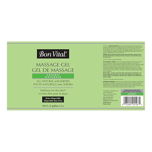 Bon Vital' Naturale Massage Gel with Natural Ingredients for Earth-Friendly Massage, Hypoallergenic Massage Gel for Sensitive Skin, Moisturizer Absorbs Like Lotion, 5 Gal, Label may Vary