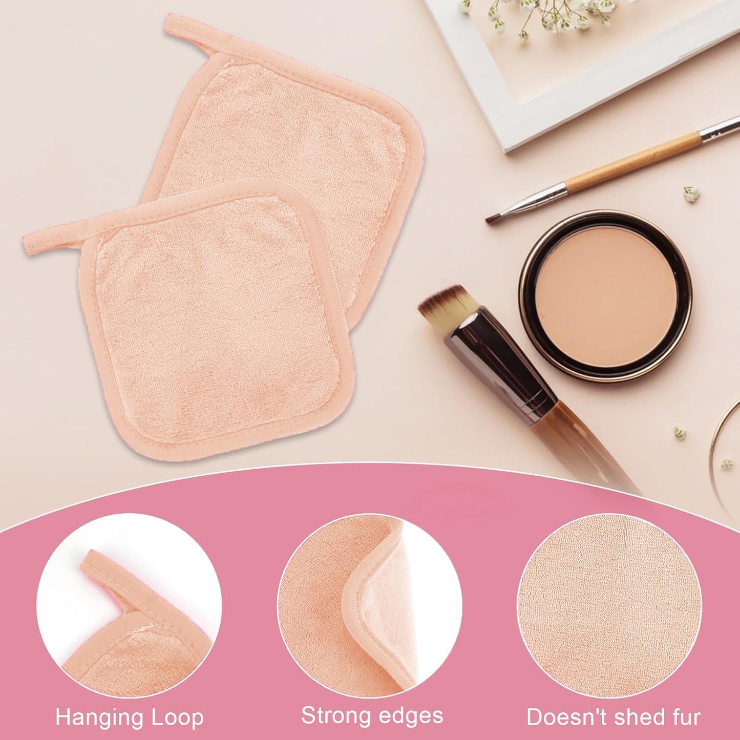 Makeup Remover Cloth 12 Pack, Ultra Soft and Reusable Microfiber Makeup Remover Towels for All Skin Types, Perfect Face Towels for Women, 6 Inch X 6 Inch, Pink