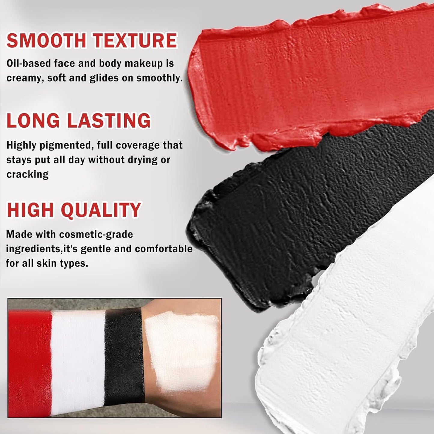 Clown Makeup Kit,Red Black and White Face Painting Kit Professional,Clown Face Paint Halloween Makeup Kit with Brushes,Oil Based Body Paint for Adults,Joker Vampire Zombie Makeup