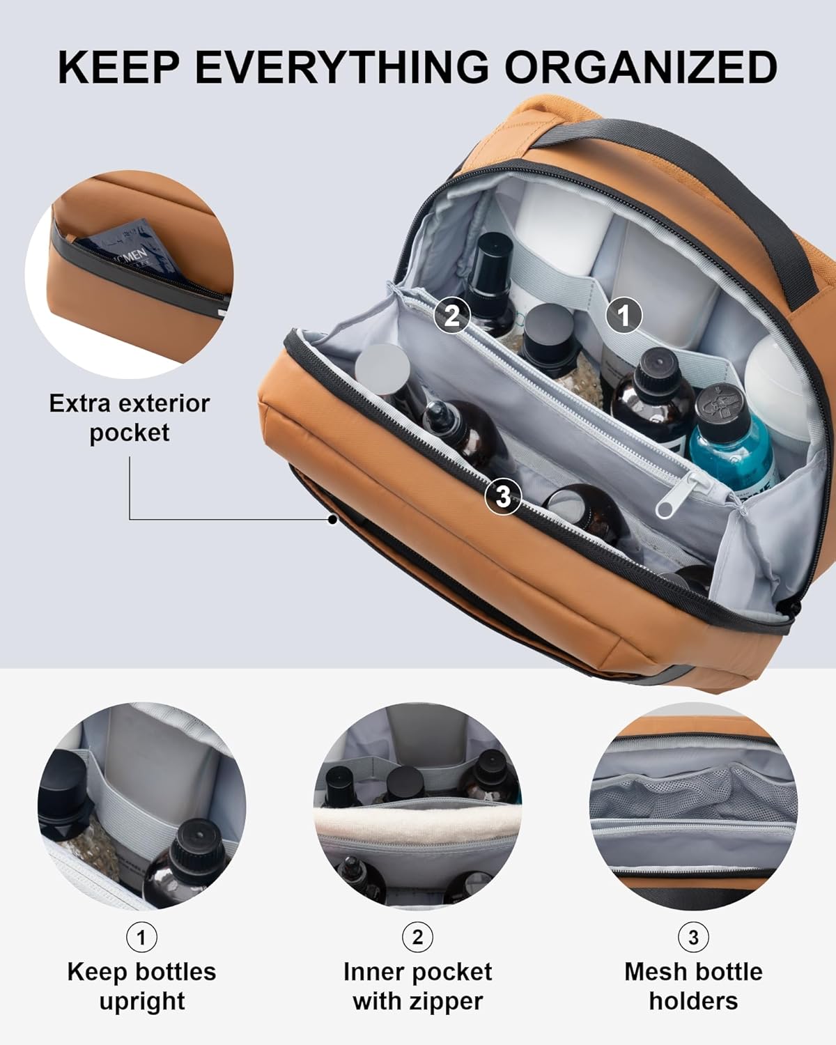 Everfun Compact Toiletry Bag for Men and Women Traveling, Wide Open Shaving Dopp Kit, Water Resistant Makeup Organizer Hygiene Bag with Wet Dry Compartment - Black, Medium