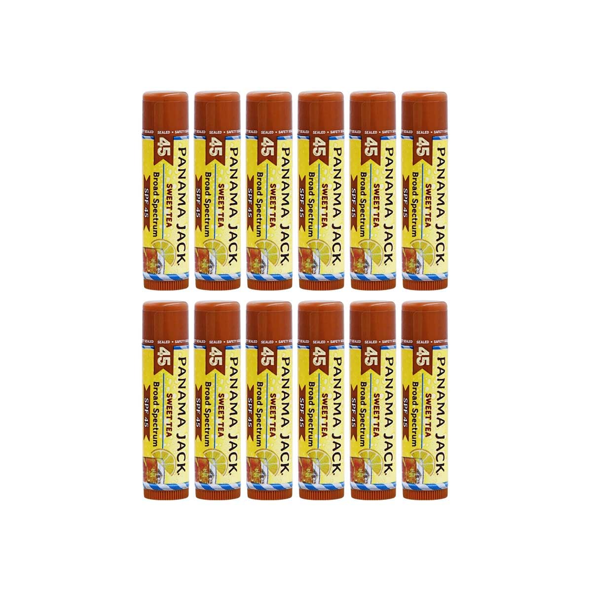 Panama Jack Sunscreen Lip Balm - SPF 45, Broad Spectrum UVA-UVB Sunscreen Protection, Prevents & Soothes Dry, Chapped Lips, Sweet Tea, 12-pack