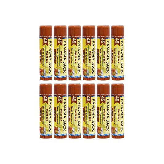 Panama Jack Sunscreen Lip Balm - SPF 45, Broad Spectrum UVA-UVB Sunscreen Protection, Prevents & Soothes Dry, Chapped Lips, Sweet Tea, 12-pack