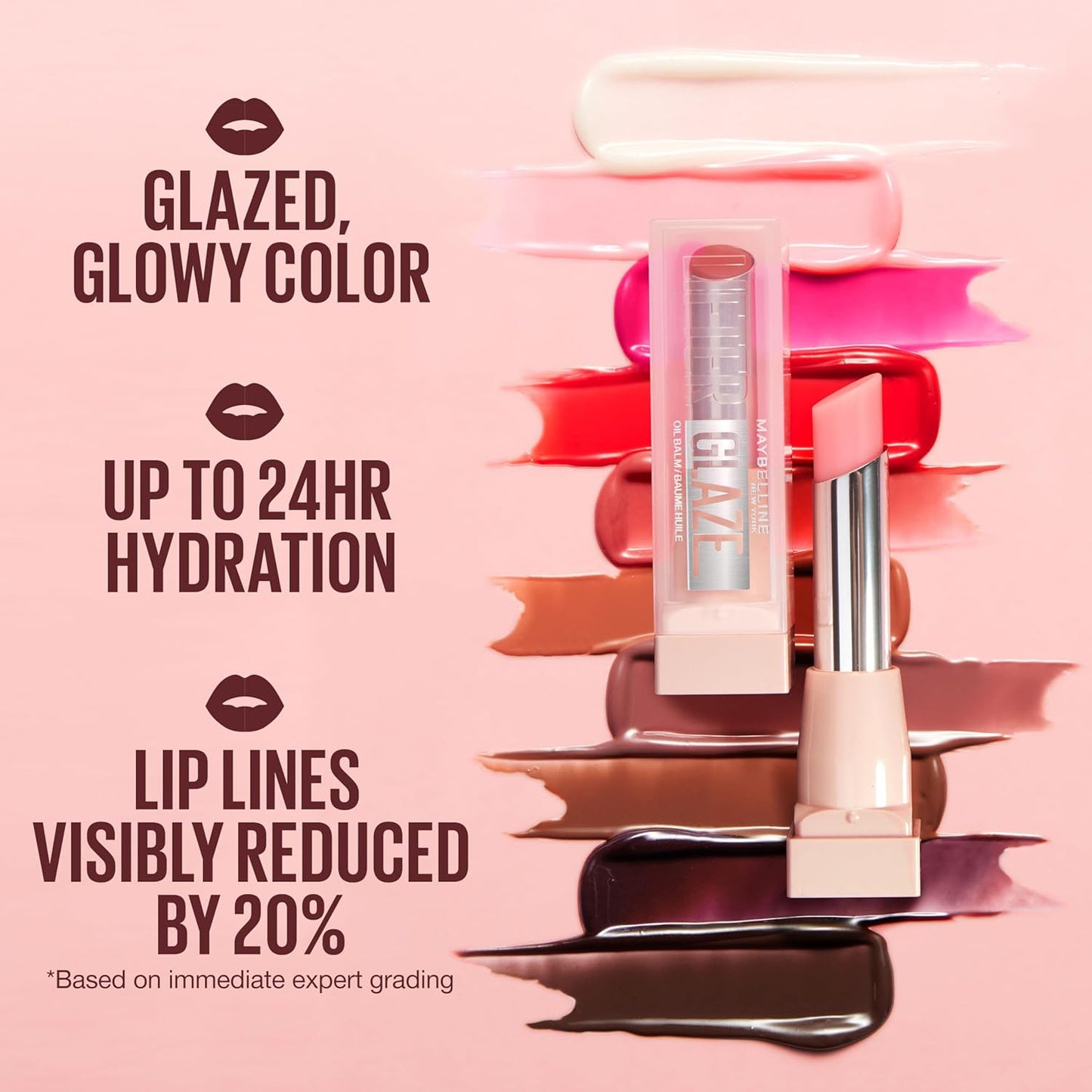 Maybelline Lifter Glaze Oil Balm with Hyaluronic Acid and Hydrating Oil Blend, Lip Balm with 24HRs of Smooth, Moisturizing Shine, Rose Bite (Sheer Hot Pink)