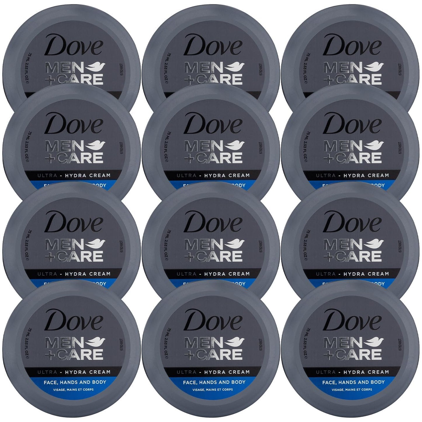 Dove Men+Care Ultra Hydra Cream Lotion, 3-In-1 Advanced Skin Care for Men, Face Cream, Hand & Body Lotion for Dry Skin, 2.53 Fl Oz (Pack of 12)