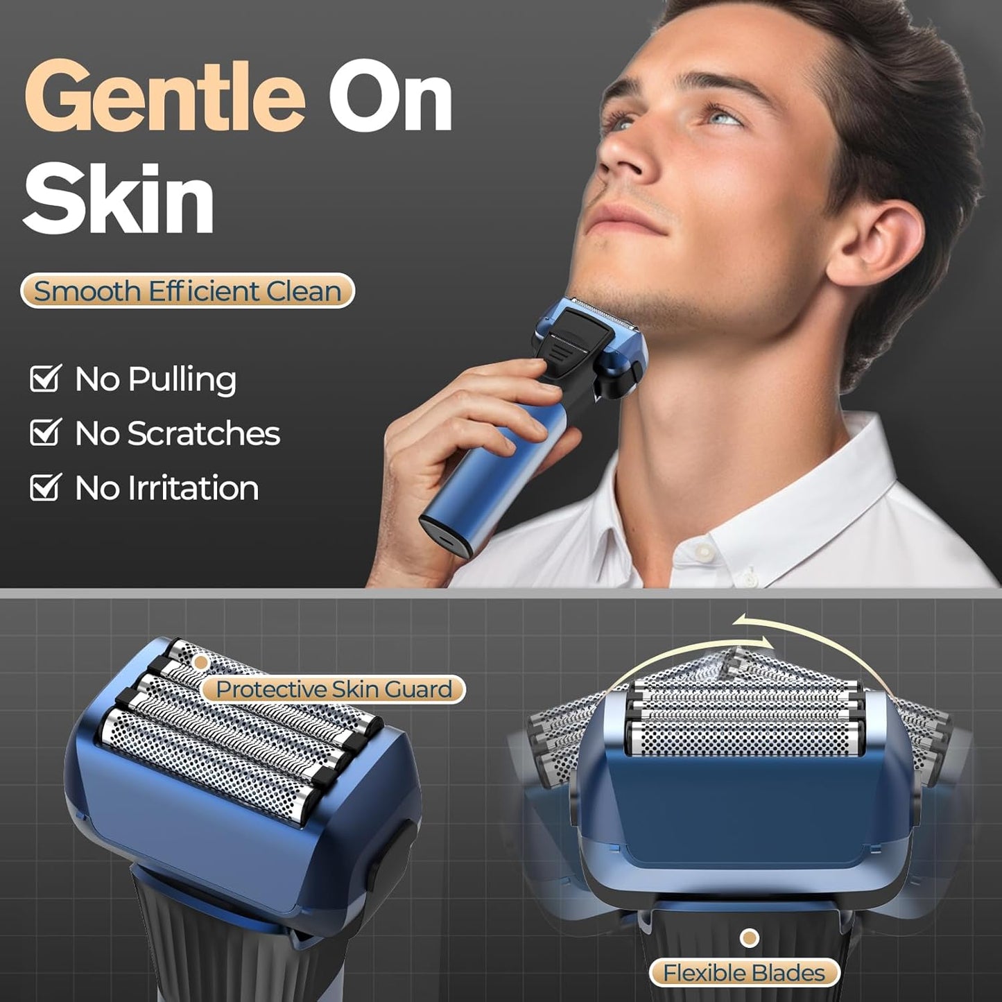 5-Blade Cordless Electric Razor for Men, 2-Speed Electric Shavers for Men Face, Close Shaving Men's Foil Shaver for Coarse Hair Wet/Dry USB-C Fast Charging &100 Min Runtime - Travel-Ready & Giftable