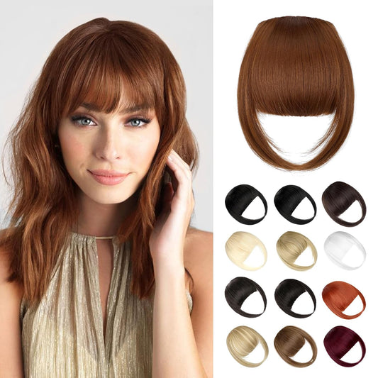 Bangs Hair Clip in Bangs, Fake Bangs Natrual Clip in Hair Extensions, Easy to Use Faux Bangs Clip on Bangs, French Bangs Fringe with Temples Hairpieces Curved Bangs for Daily Wear